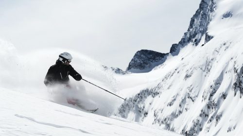 Mid adult man skiing downhill, Obergurgl, Austria